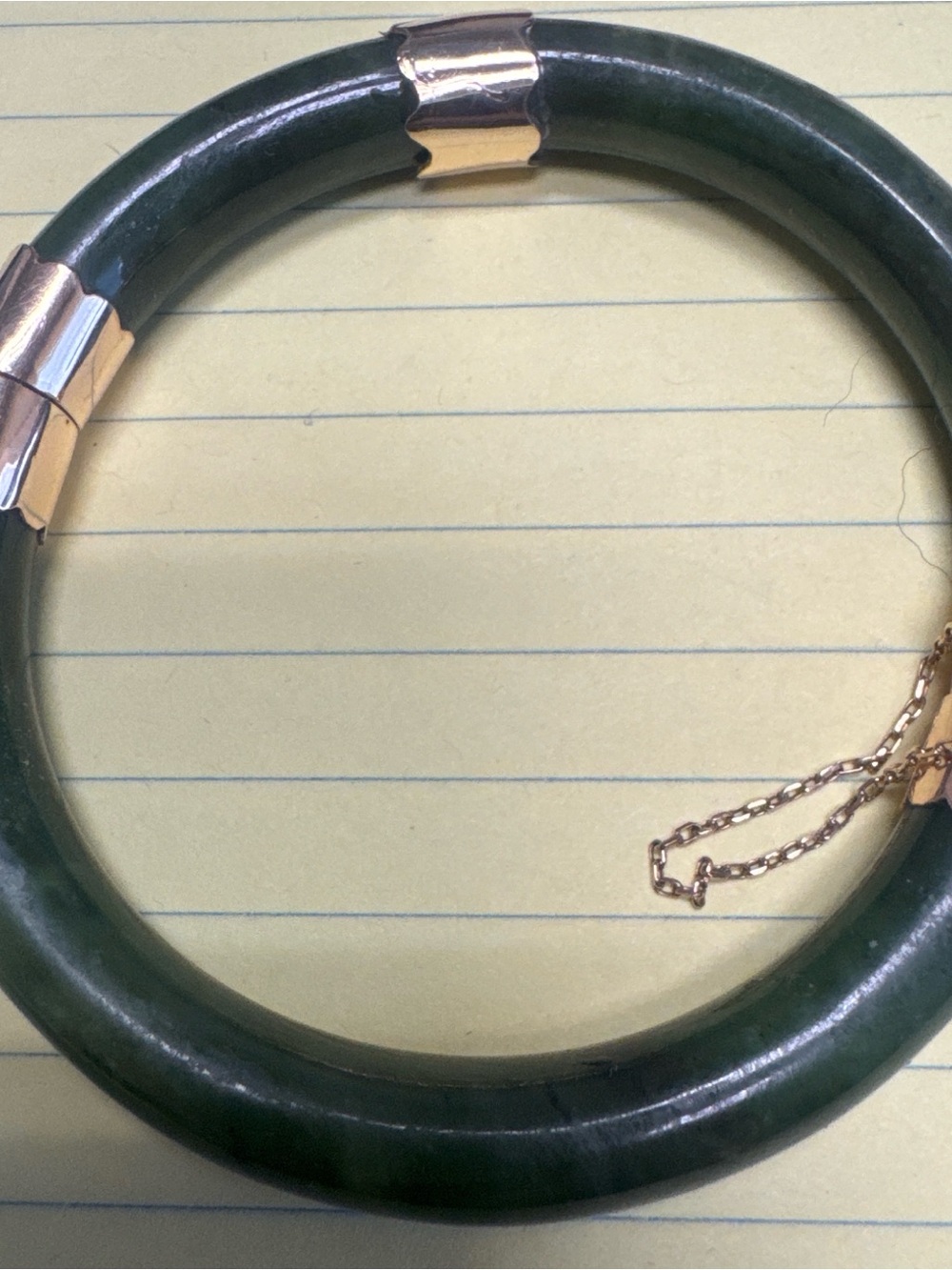 Green Jade Bangle Bracelet with Gold Accents